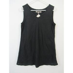 NWT FLAX 4-6 Women's Black Bias Tank 100% Linen V Neck Sleeveless Top Neutral